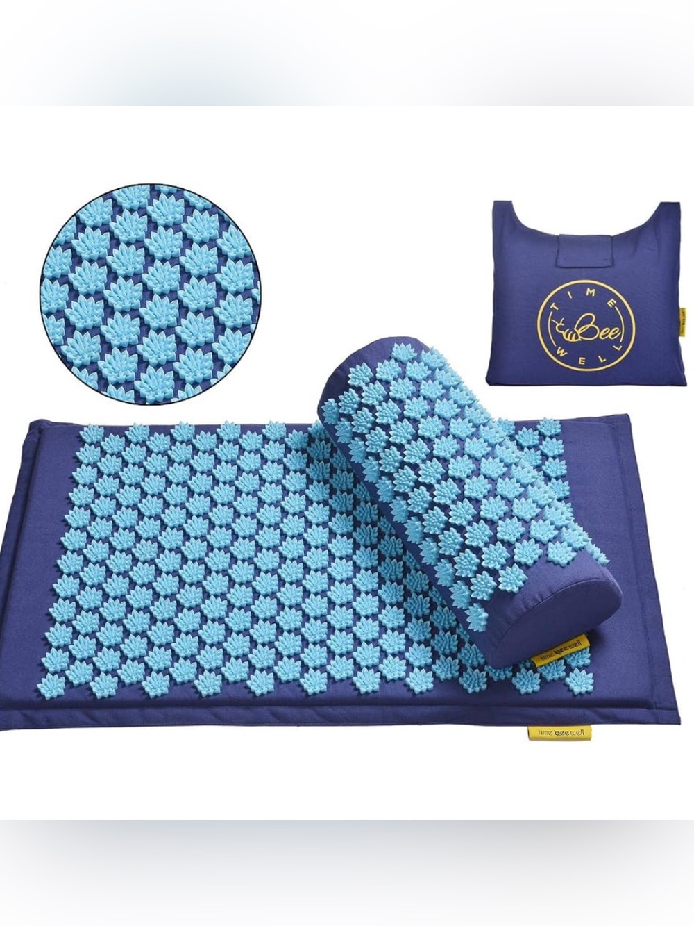Acupressure Mat and Pillow Set - Navy Blue with Light Blue Spikes like new